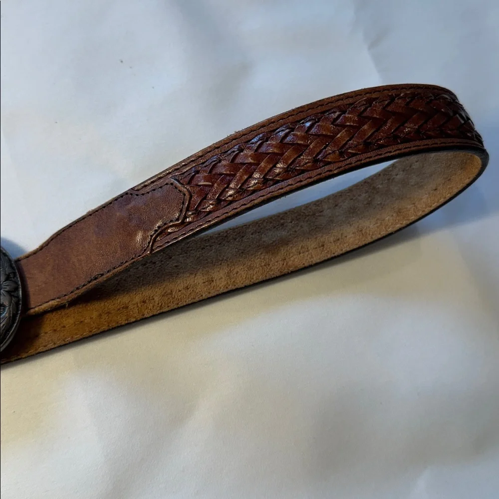Unbranded Leather Braided Belt Silver Metal Buckle Rodeo,‎ Western